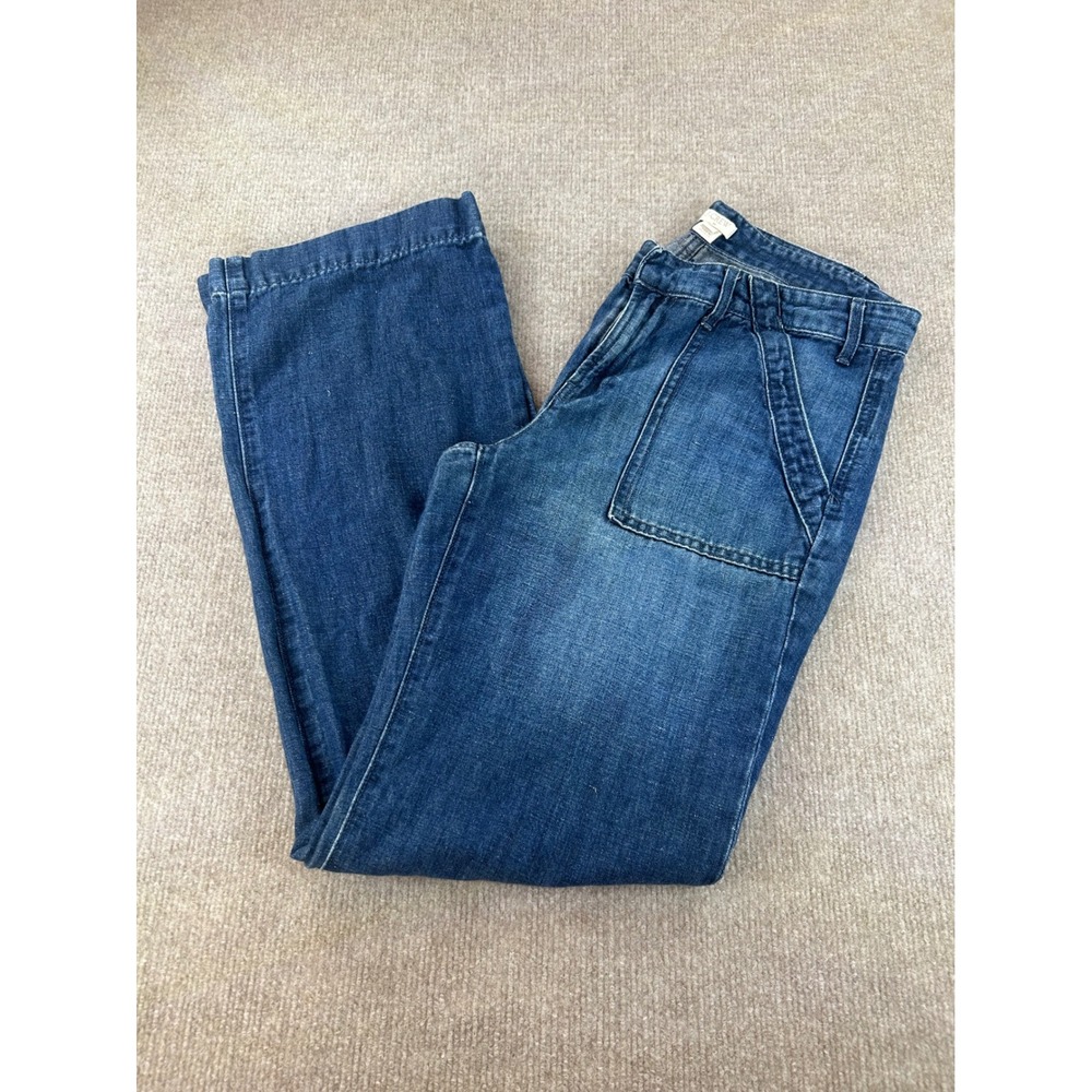 J.Crew Point Sur Wide Leg Jeans Blue Cotton Linen Patch Pocket F2116 Womens 6
